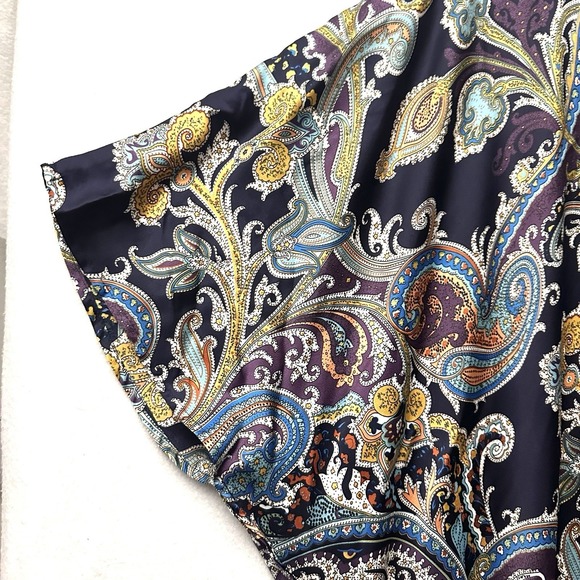 UMGEE Kaftan L Large Purple Paisley Satin Blouse Top Kimono Flutter Sleeves - Picture 4 of 8